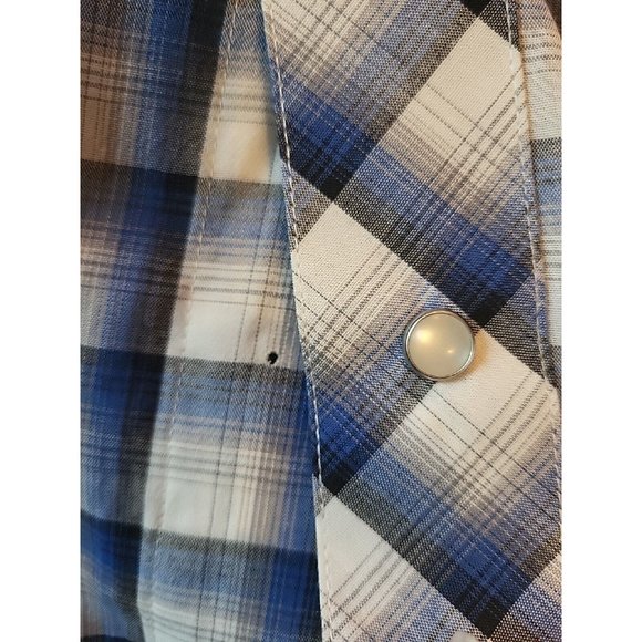 Roper Western Shirt Mens 2XL Embroidered Plaid Long Sleeve Pearl Snap Blue/Gray - Picture 7 of 8